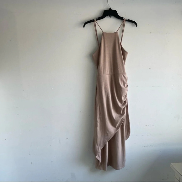 Lulus Out Ahead Tan Ribbed Ruched Halter Midi Dress 33182 - Picture 4 of 13